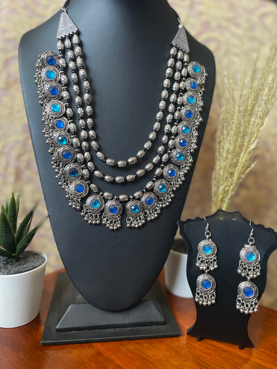 Oxidised Silver plated Necklace earring set