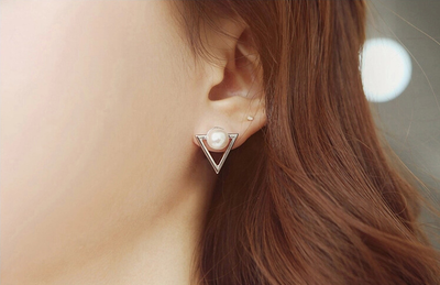 Triangular Pearl Stud Earrings (Korean fashion Jewelry)