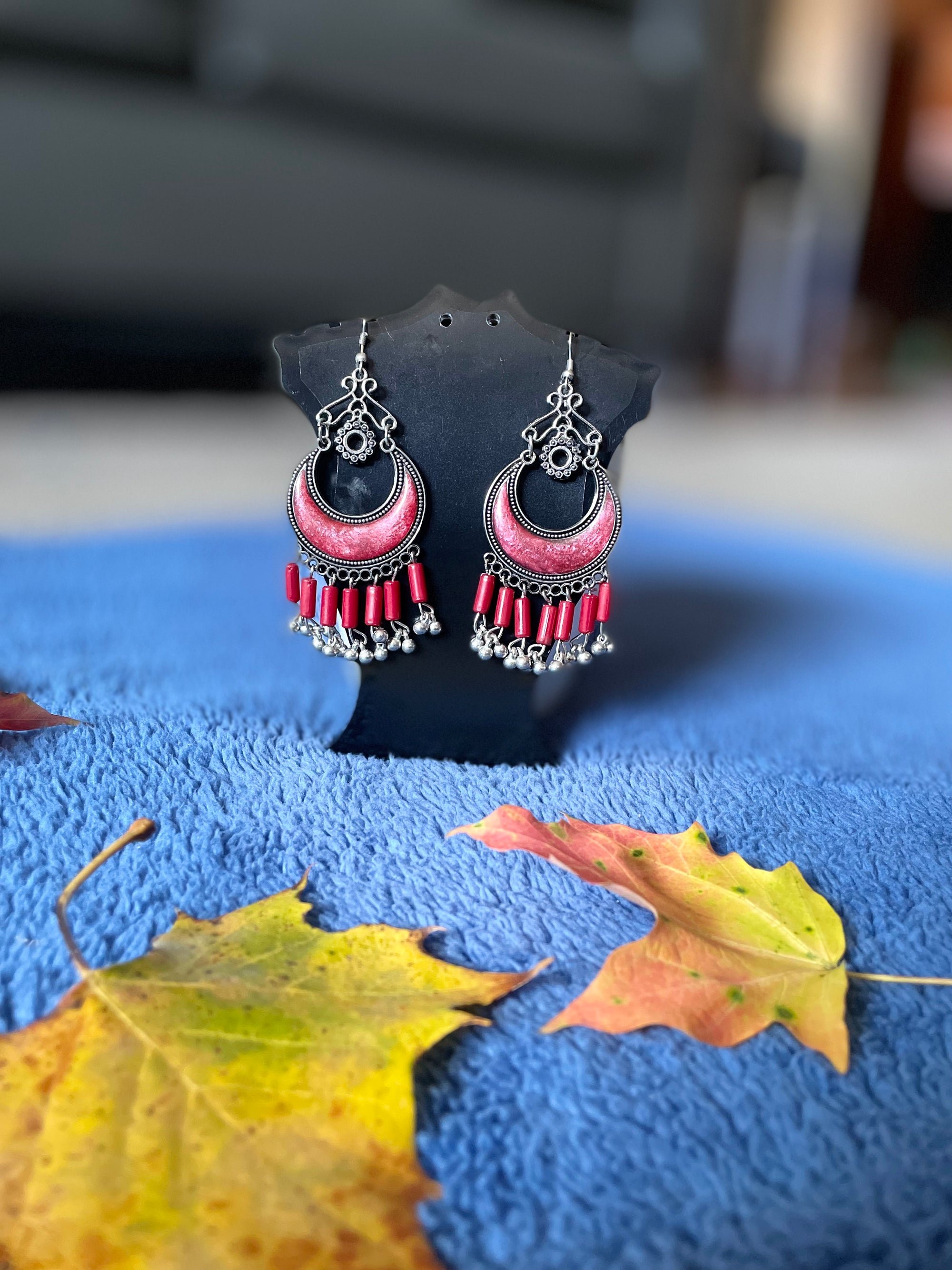 Oxidized Silver plated Multicolored Earrings