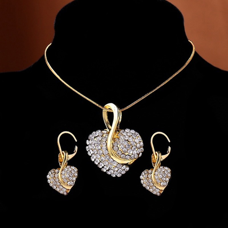 3pc Gold Plated Heart Diamond Pendant/Necklace, Bracelet Earring Set