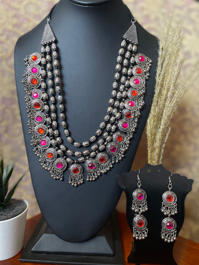 Oxidised Silver plated Necklace earring set