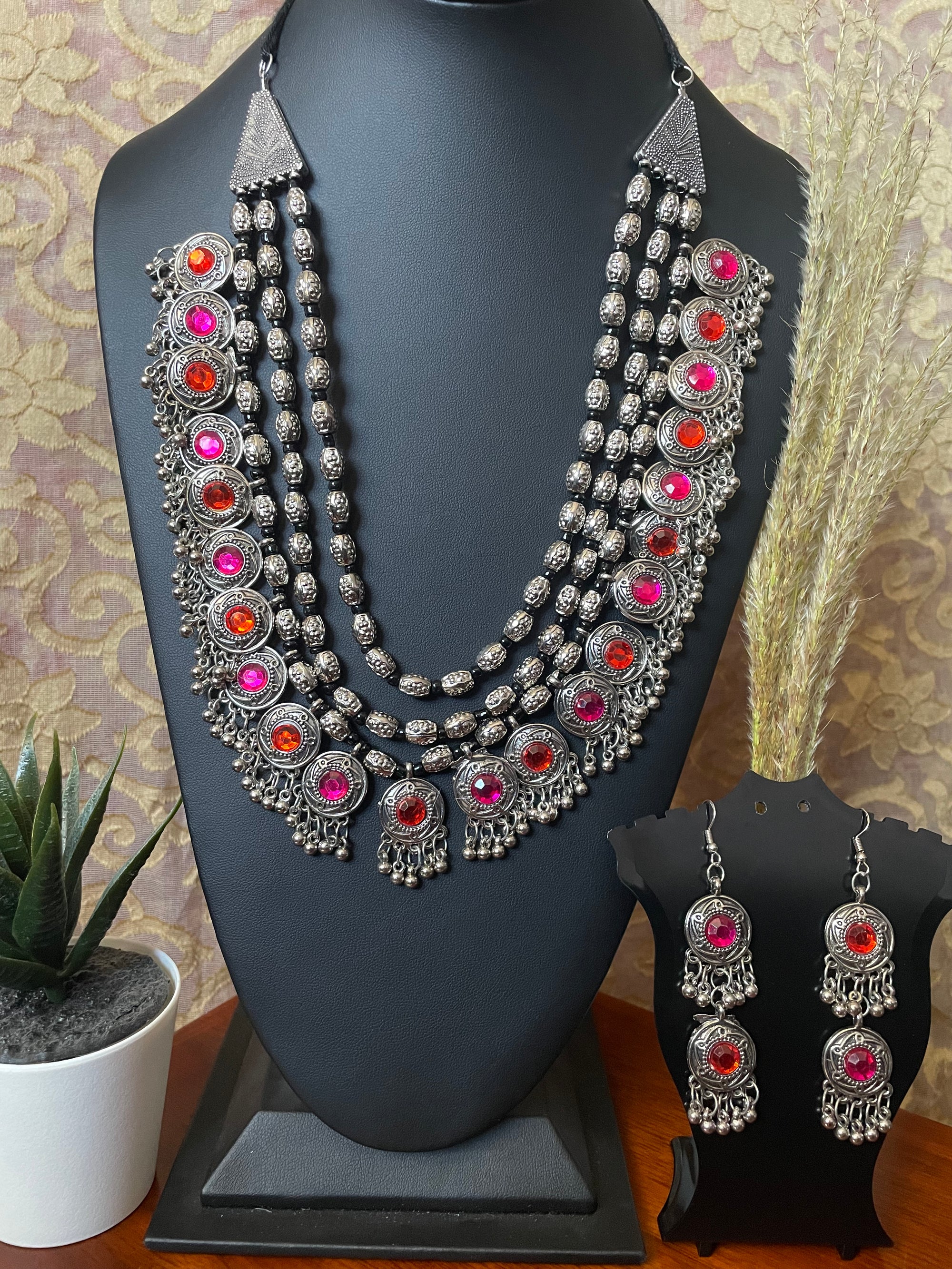 Oxidised Silver plated Necklace earring set