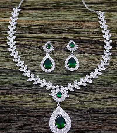 Beautifully shaped Cubic Zircon(American Diamond) Silver Plated Necklace/Pendant Set