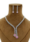 Tie style Cubic Zircon(American Diamond) Silver Plated Necklace/Pendant Set