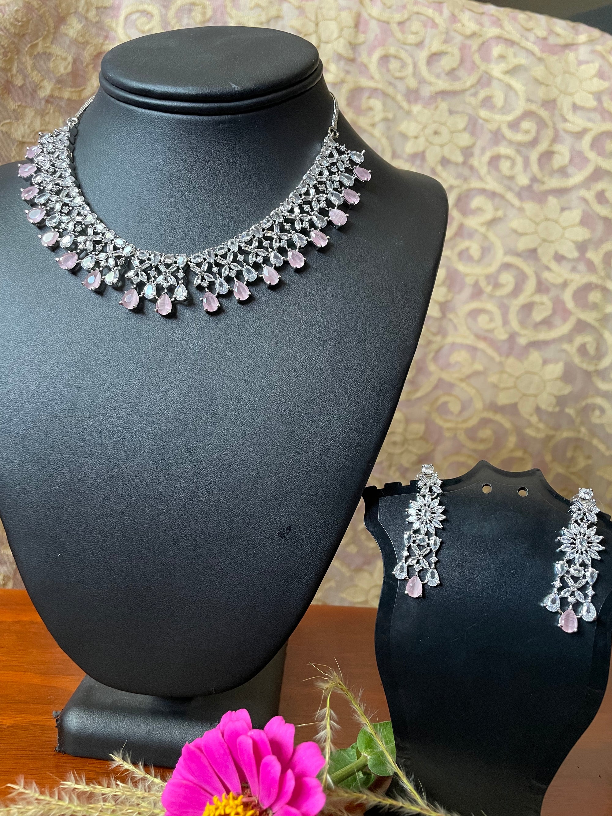 Matte Pink Cubic Zircon Jewelry Set