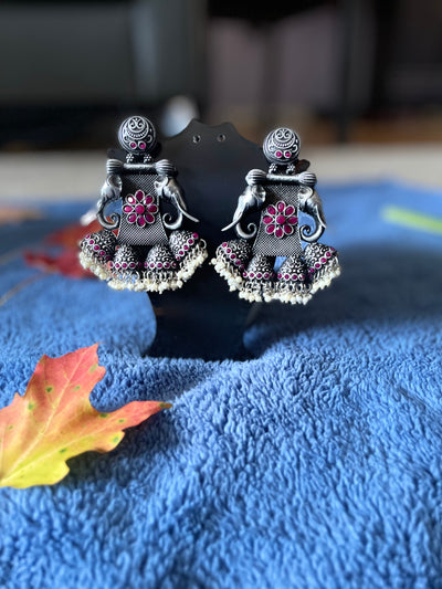 Silver Replica oxidized Indian Traditional Earrings