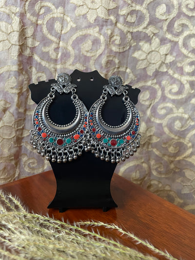 Oxidized Silver plated Multicolor Long Earrings
