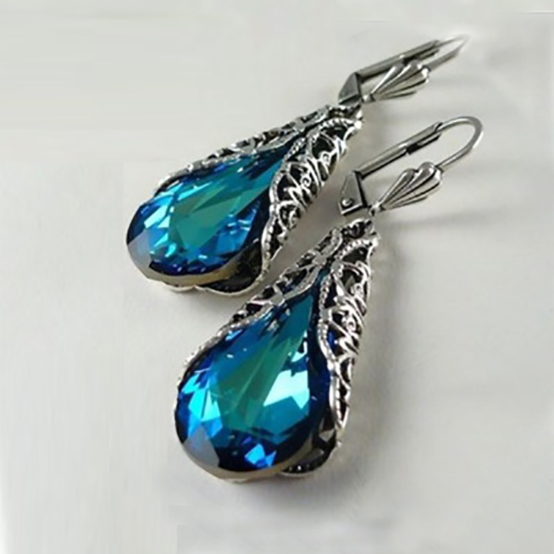 Blue Crystal Pendant Shell Shape Bohemian Dangler Earrings