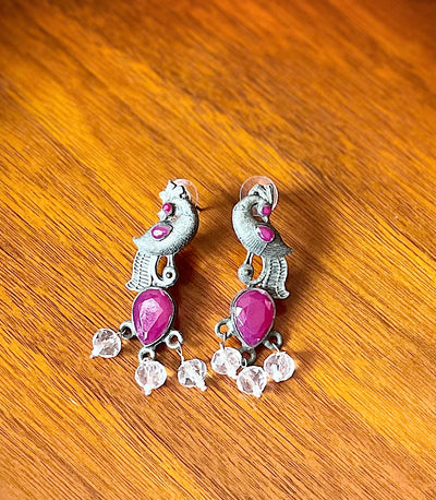 Oxidized Peacock Stone Earrings