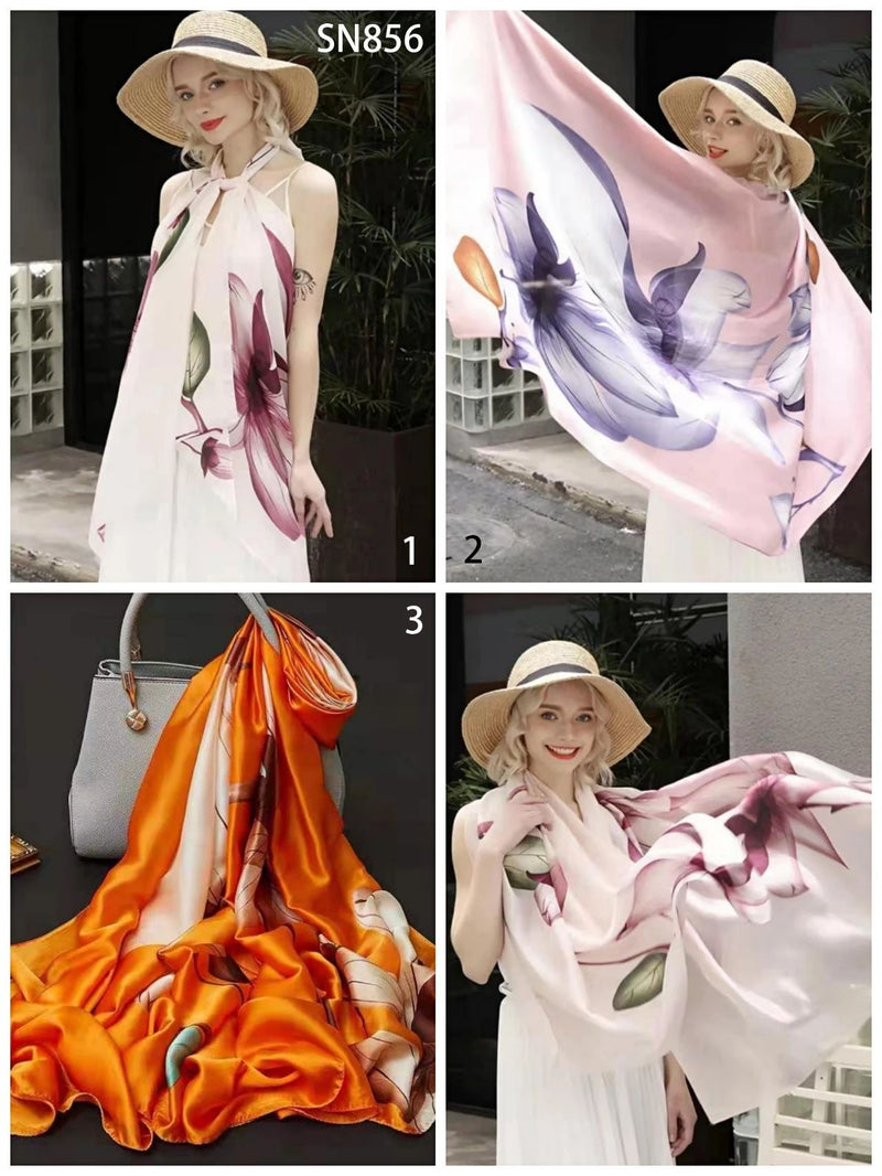Women's Summer Decorative Print Satin Silk Scarf/Beach Towel