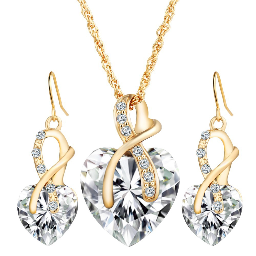 Heart shaped Love Crystal Zircon Pendant/Necklace Jewelry Set