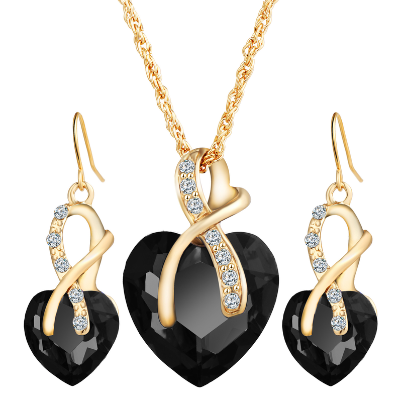 Heart shaped Love Crystal Zircon Pendant/Necklace Jewelry Set