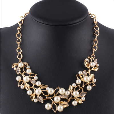 Trendy Pearl Necklace, Earrings Jewelry Set