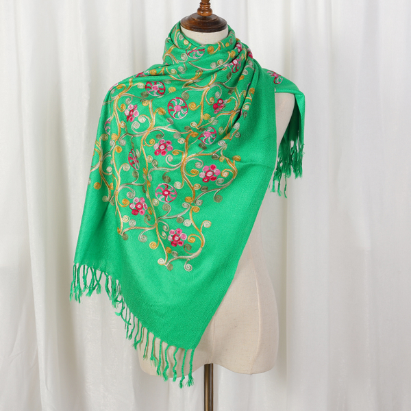 Natural Cashmere Shawl with Floral Embroidery