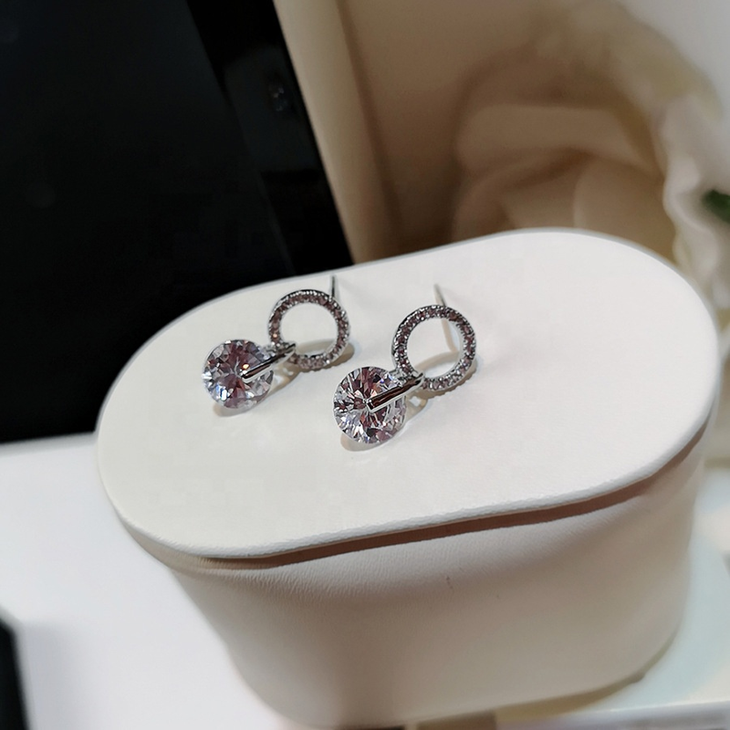 925 Silver Plated Small Circle Dangler Earrings