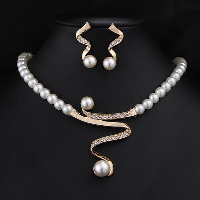 Elegant Gold Plated Pearl Pendant Earring Jewelry Set